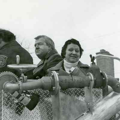 Firefighter and Ken Warfield on Truck