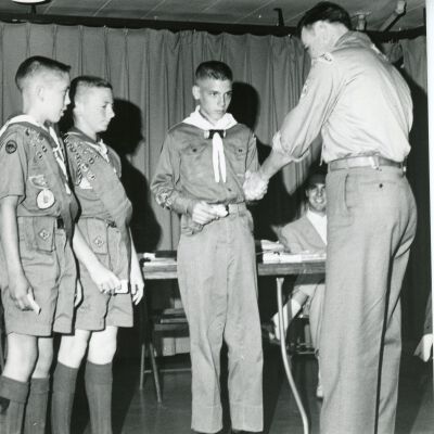 Boy Scouts presenting "life" badges