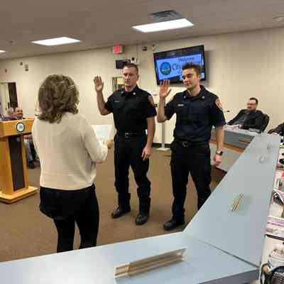 Swearing in new Firefighters Fotopoulos and Lamb, March 2024