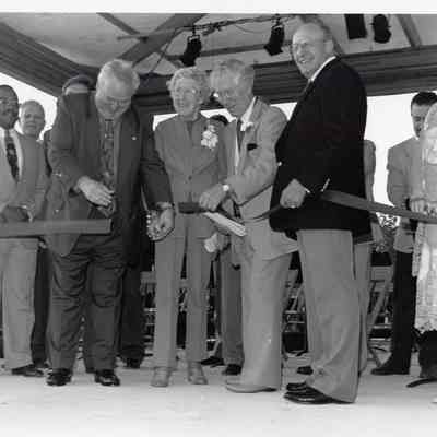 Hank Goudy cutting the ribbon for Amphitheater