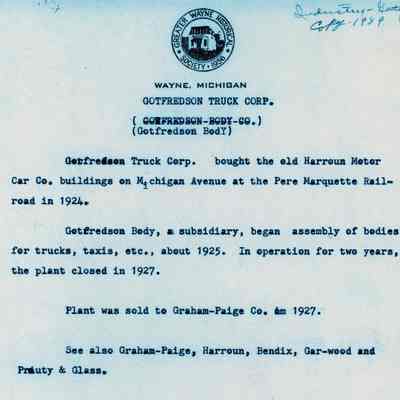 Gotfredso Truck Corp. Bought The Old Harroun Motor Car Co. Buildings 1924