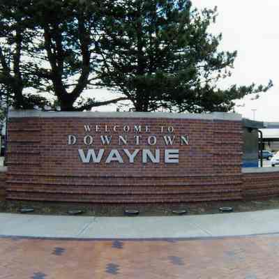 Welcome to Downtown Wayne sign at SE corner Michigan and Wayne road
