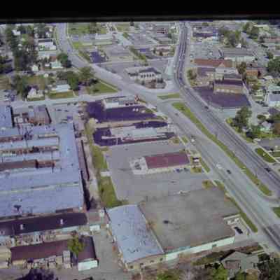 Aerial over Michigan Avenue, looking West