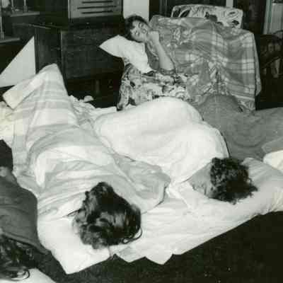 Pat Millar, Barb Hileman and Roxie Fortine at Pat Millar's PJ Party on Oct. 23, 1953.