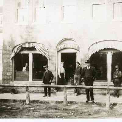 Celia Wentworth in Window - Chief Clerk, John Wallace - Former Lumber Man, Grace Smith (Peters), Lorenzo Wertz, Edwin Smith - Postmaster, William Smith, George Bunyea - Mail Carrier