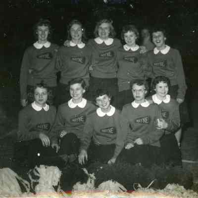 WMHS Cheer 1953 Barb Haughwour, Joan Worden, Barb D'Polus, Sondra Anderle (back row); Marilyn Johnson, Judy Lanczki, Pat Bingel, Donna Kuhn, Alice Nedie