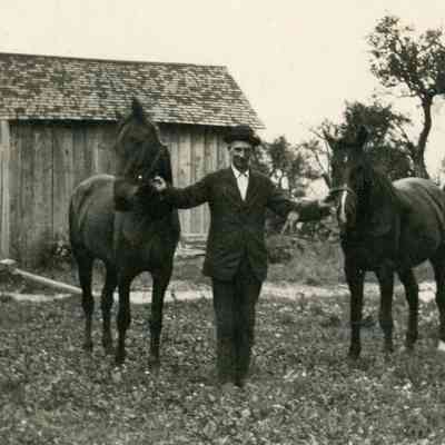 William Heywood with his two horses-used in rural delivery of mail.