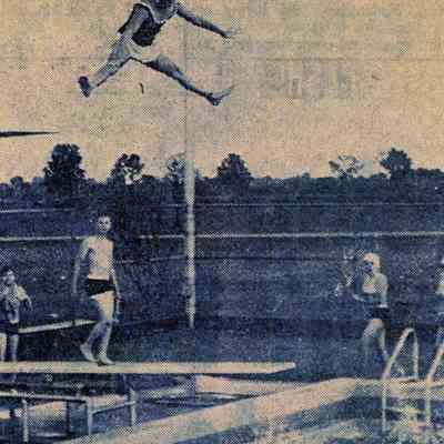 Picture of young girl jumping into Attwood Pool in 1965