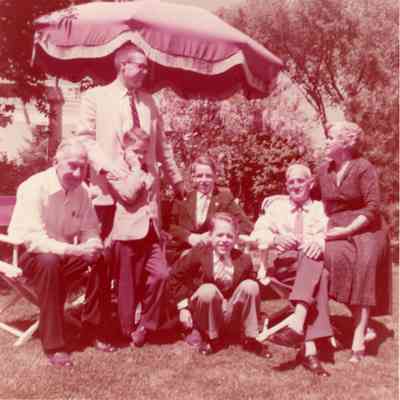 Unknown, Jim Hisey, Jerry Hissey, Jim and Jon Hisey and on the very right is Ventry and Henrietta Hisey.