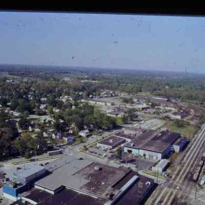 Aerial over Elizabeth and RR Tracks, looking SW