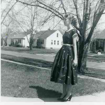 A standing Pat Millar on April in 1955.