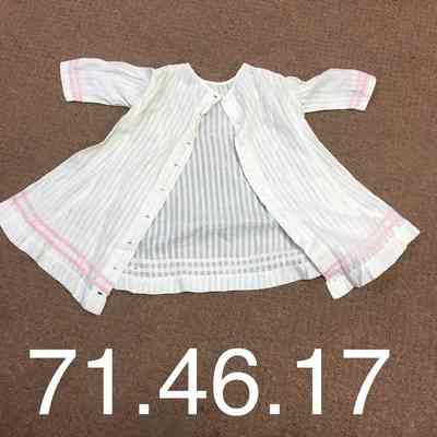 White infants dress with rose trim 1875 - 1876