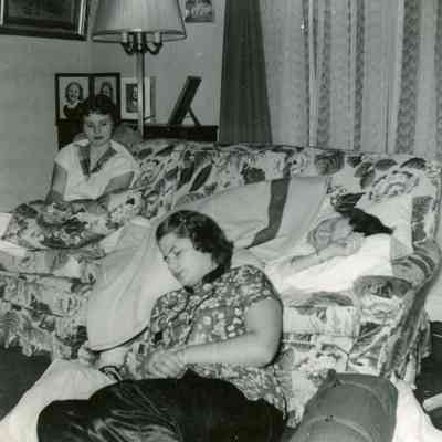 Alice Nidrie,, Shirley Hickey and Maxine Barton at Pat Millar's PJ Party on Oct. 23, 1953.