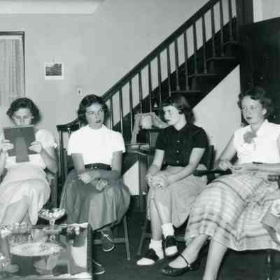 Sondra Anderle, Holly Smith, Alice Nidrie and Shirley Hickey at Pat Millar's Birthday Party on Sep. 08, 1953.