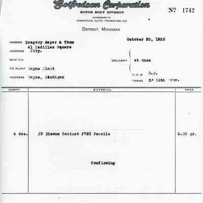 October 20th 1925 Invoice For Pencils