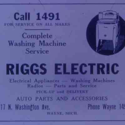 1947 Ad. Riggs Electric Appliances