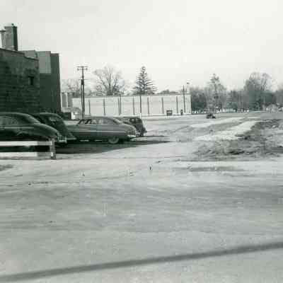 Looking West on parking lot in Oct. 25, 1949 as Killins started stone on surface.