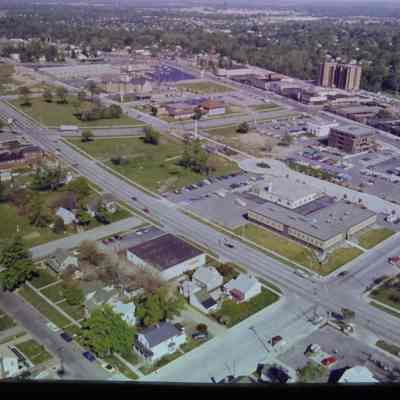 Aerial over Michigan Avenue EB, looking NW