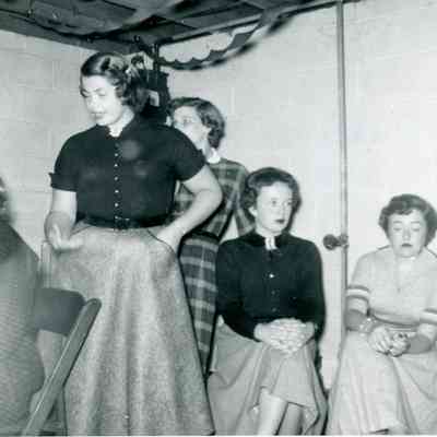Maxine Barton, Judy Lansczki, Shirley Hickey and Roxie Fortine at Marilyn Johnson's Birthday Party on Oct. 4, 1953.