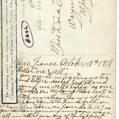 Letter on postcard from Joseph P. Snyder to Dora Foss