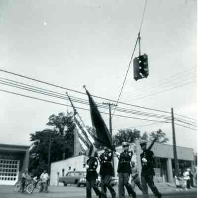 Fire station at left