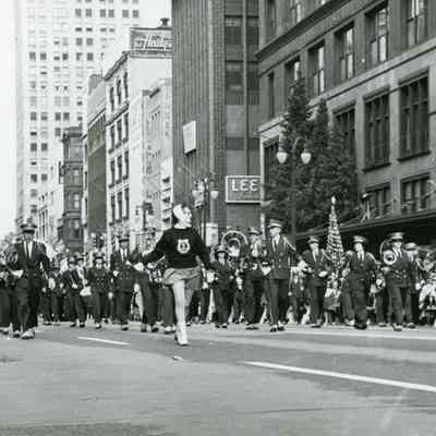Band marching in Detroit Christmas parade