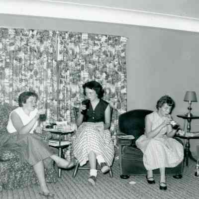 Roxie Fortine, Shirley Hickey and Martha Hawley at Shirley Hickey's Party on June 12, 1953.