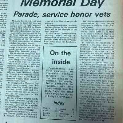 May 23, 1975 article about upcoming memorial day