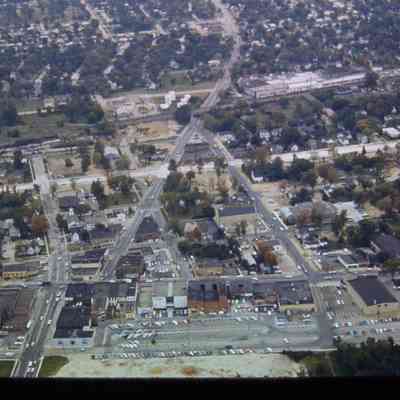 Aerial over Rouge River and Michigan Avenue, looking South