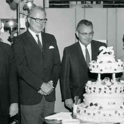 From L to R: L. Weyand, A. Woalf, Charles Curtis, Charles Lent, Mrs. Gates and Mr. Gates. It was the Gates Birthday.