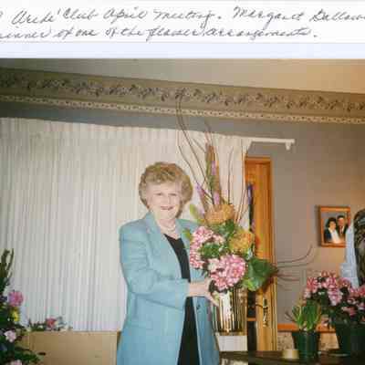 Margaret Galloway at the Arche Club April 8, 1997 meeting. She was the winner of the flower arrangement.