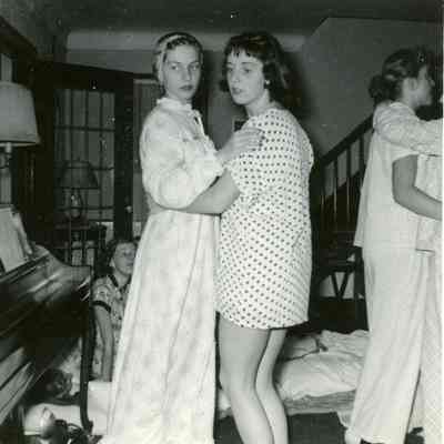Barb Haughwout, Sue Pringle and Shirley Failor at Pat Millar's PJ Party on Oct. 23, 1953.