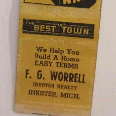 F.G. Worrell Inkster Realty Matchbook Cover
