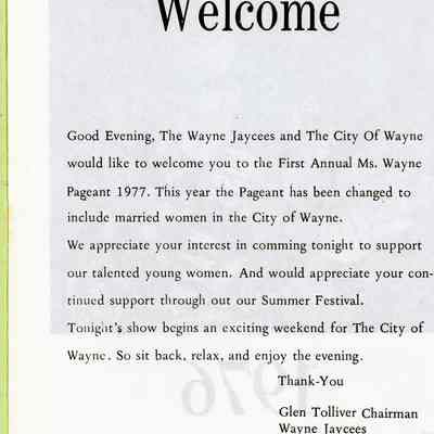 1977 Ms Wayne Pageant Program Introduction