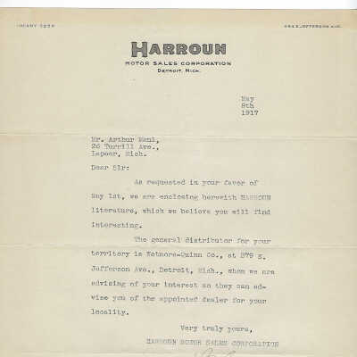 Request for Harroun Literature 1917
