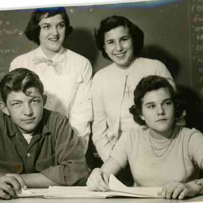 Judy Domolewicz, Nancy Fama; Steve Kozar and Jenny Holmes in 1953 Sophomore class.