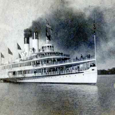 A ship off of the Detroit River in the Summer of 1900. Looks like the Tashmoo.