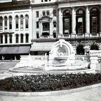 Merrill Fountain in Detroit. The building behind is the opera house.