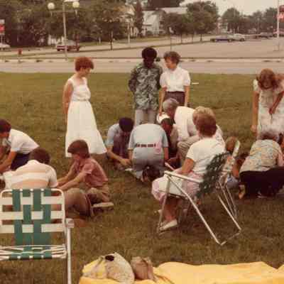 Making bread at the Sunday School, Out Door Service and Homecoming on July 18, 1982.
