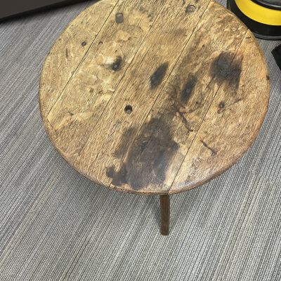 Rustic Round Wooden Table (3 legs) C.1900s