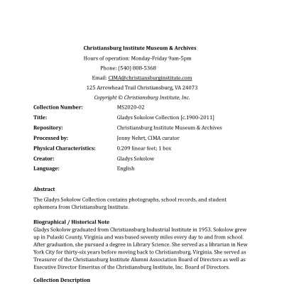 Gladys Sokolow Collection Finding Aid