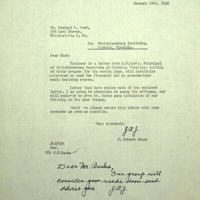 John F. Banks Correspondence: J. Robert James January, 1956