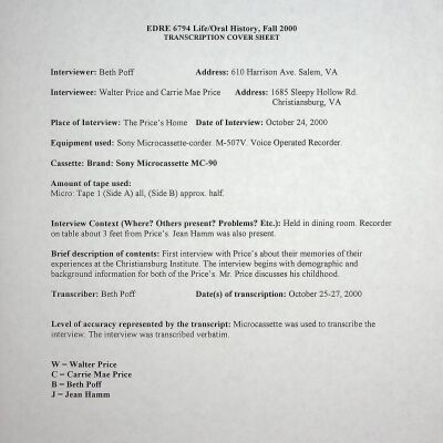 2000 Uttech Oral History Transcript, Walter Price, Jr.