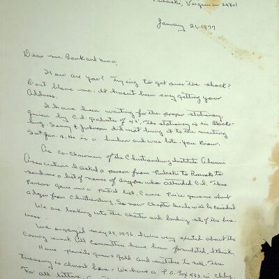 John F. Banks Correspondence: Amanda DeHart January, 1977