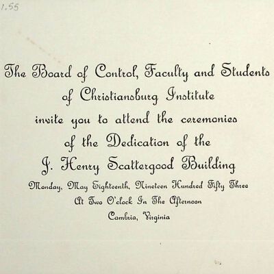Dedication of Scattergood Building (printed invitation), 1953