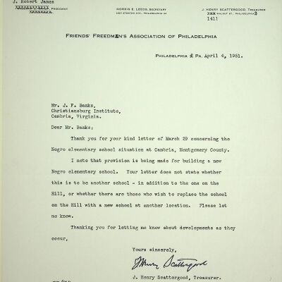 John F. Banks Correspondence: J. Henry Scattergood April, 1951