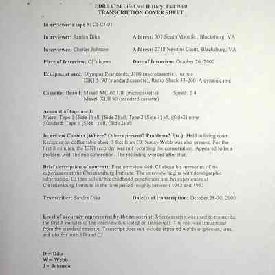 2000 Uttech Oral History Transcript, Charles Johnson