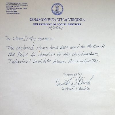 John F. Banks Correspondence: Carlton Banks 2001