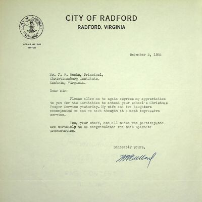 John F. Banks Correspondence: William Bullard December, 1955