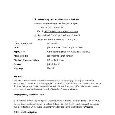 John F. Banks Collection Finding Aid